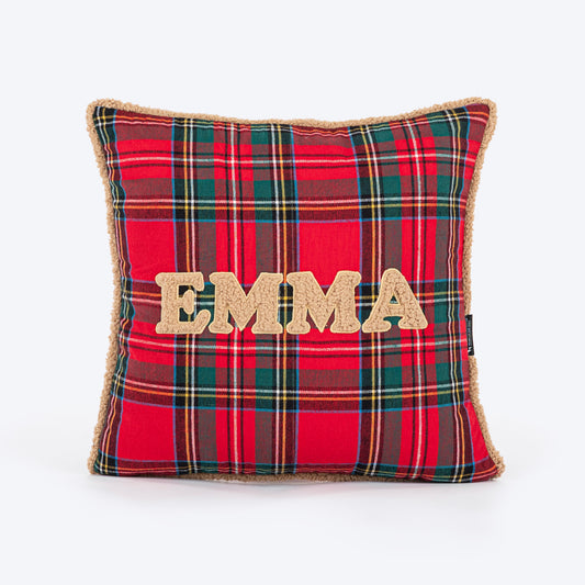 HUFT Personalised Tartan Snuggle Cushion Cover For Dog & Cat - Red & Green