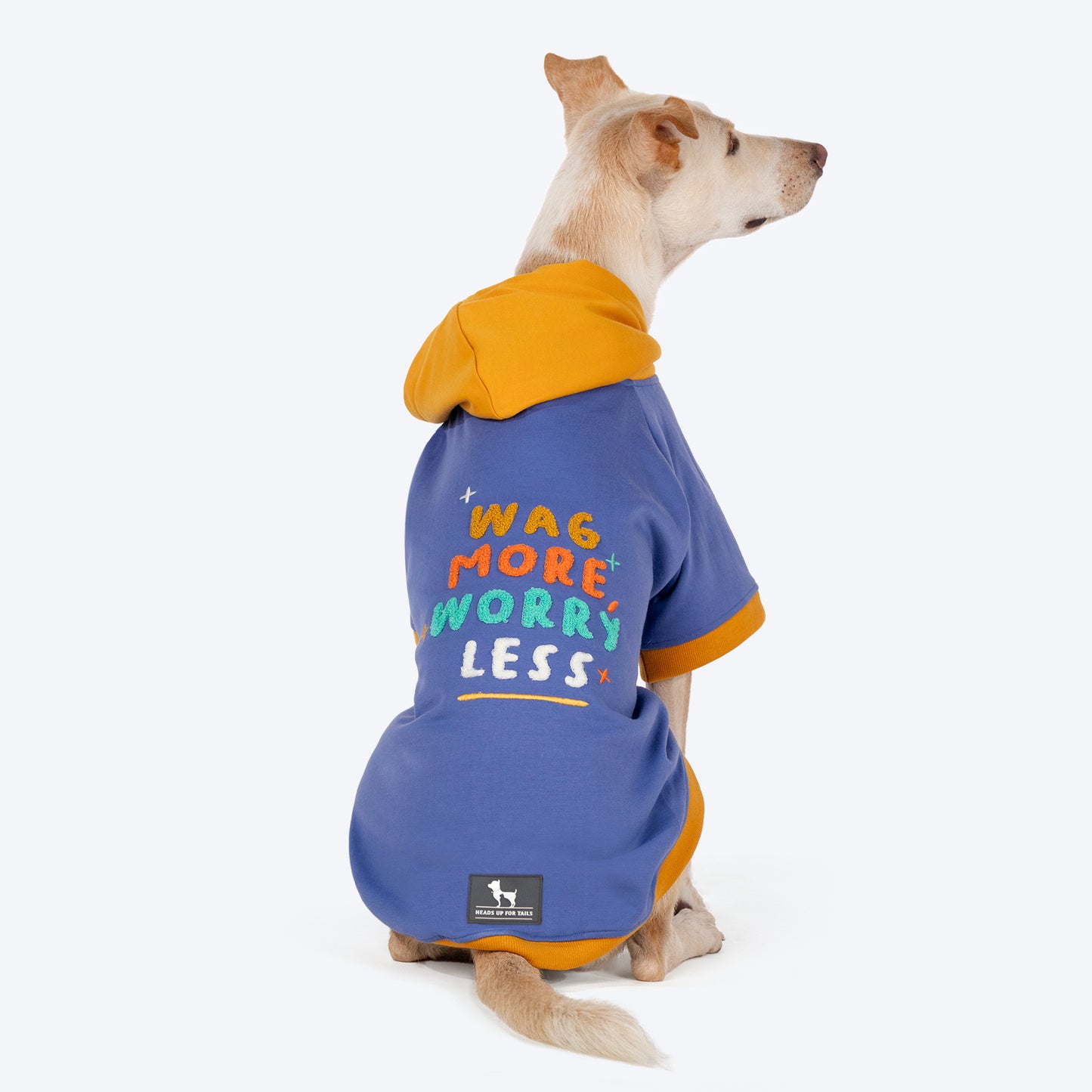 HUFT Wag More Worry Less Colour Block Hoodie Pet Sweatshirt - Blue