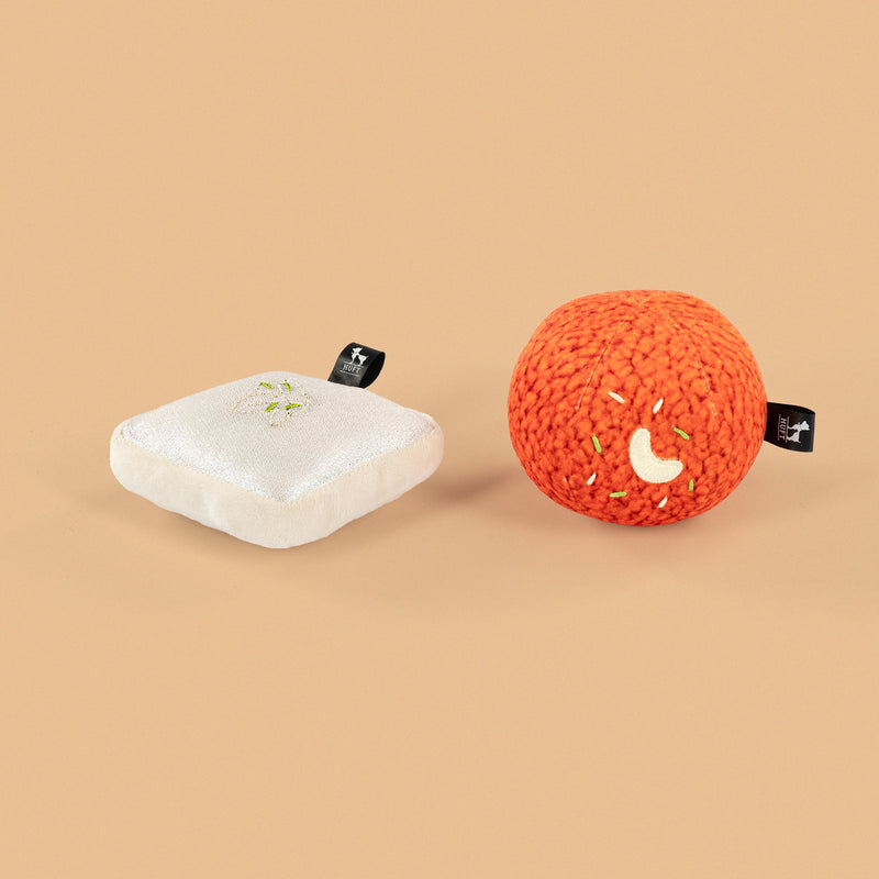 HUFT Meethi Masti Mithai Pair Plush Toy For Dog & Cat - White Orange - Set Of 2