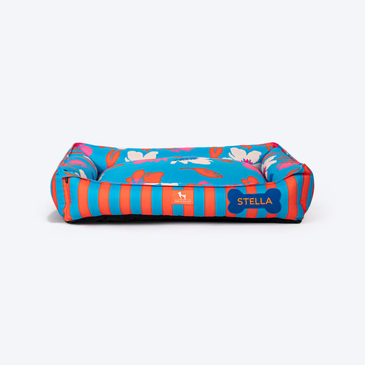 HUFT Personalised Summer Bloom Lounger Bed For Dog - Blue - Heads Up For Tails