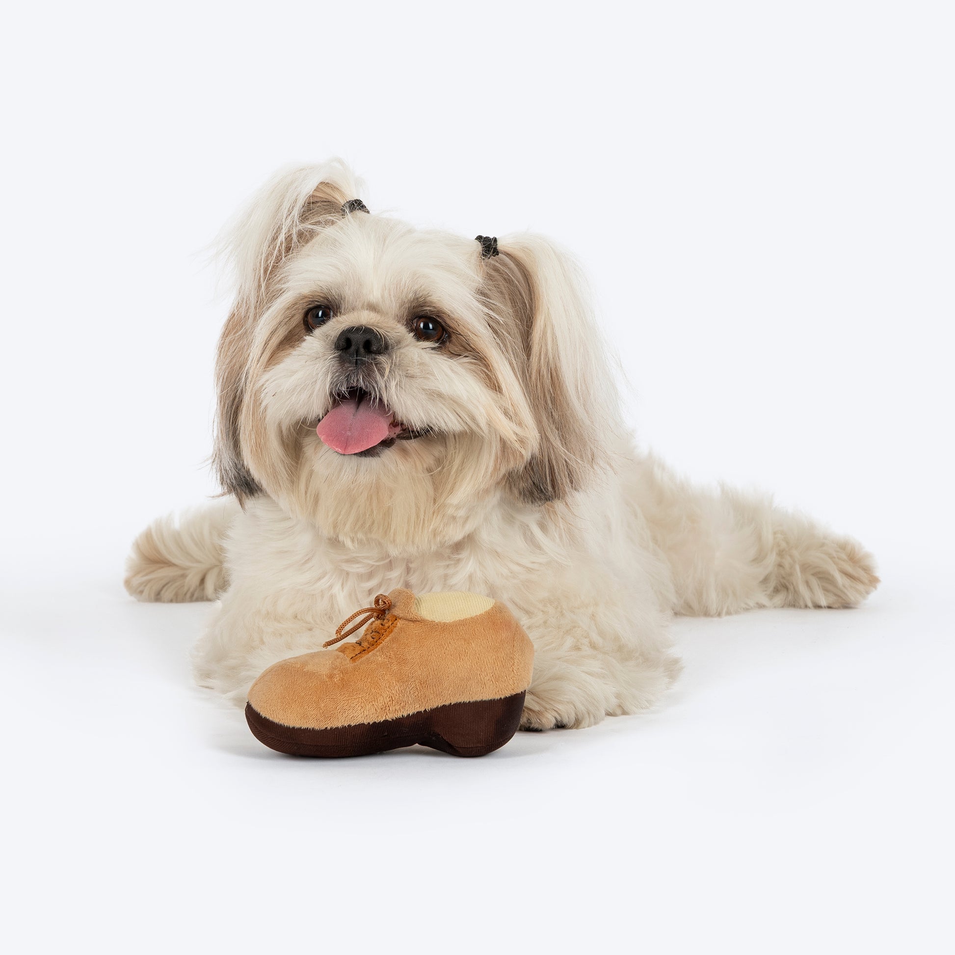 TLC Cuddle Shoe Squeaky Plush Toy For Puppies & Small Dogs - Brown - Heads Up For Tails