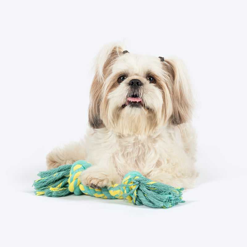 TLC Mighty Tug Rope Toy For Dog - Blue & Yellow - Heads Up For Tails