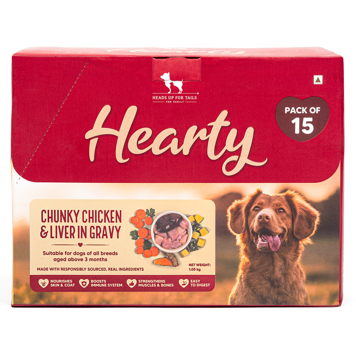 Hearty Chunky Chicken & Liver in Gravy Wet Dog Food - Pack of 15 (70 gm each), Grain-Free, High-Protein, Chunky Pieces