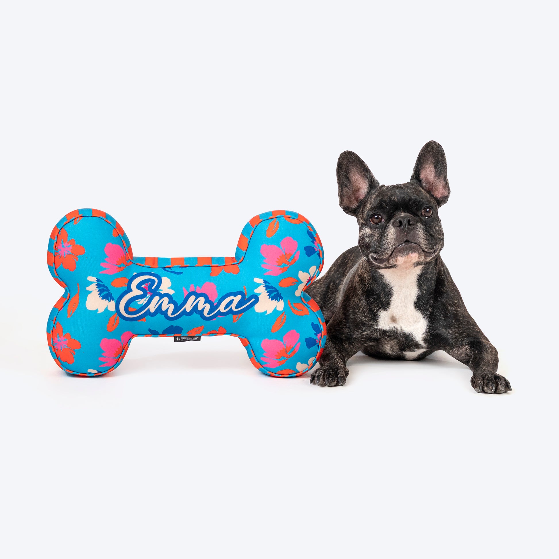 HUFT Personalised Summer Bloom Bone Cushion For Dog - Blue - Heads Up For Tails