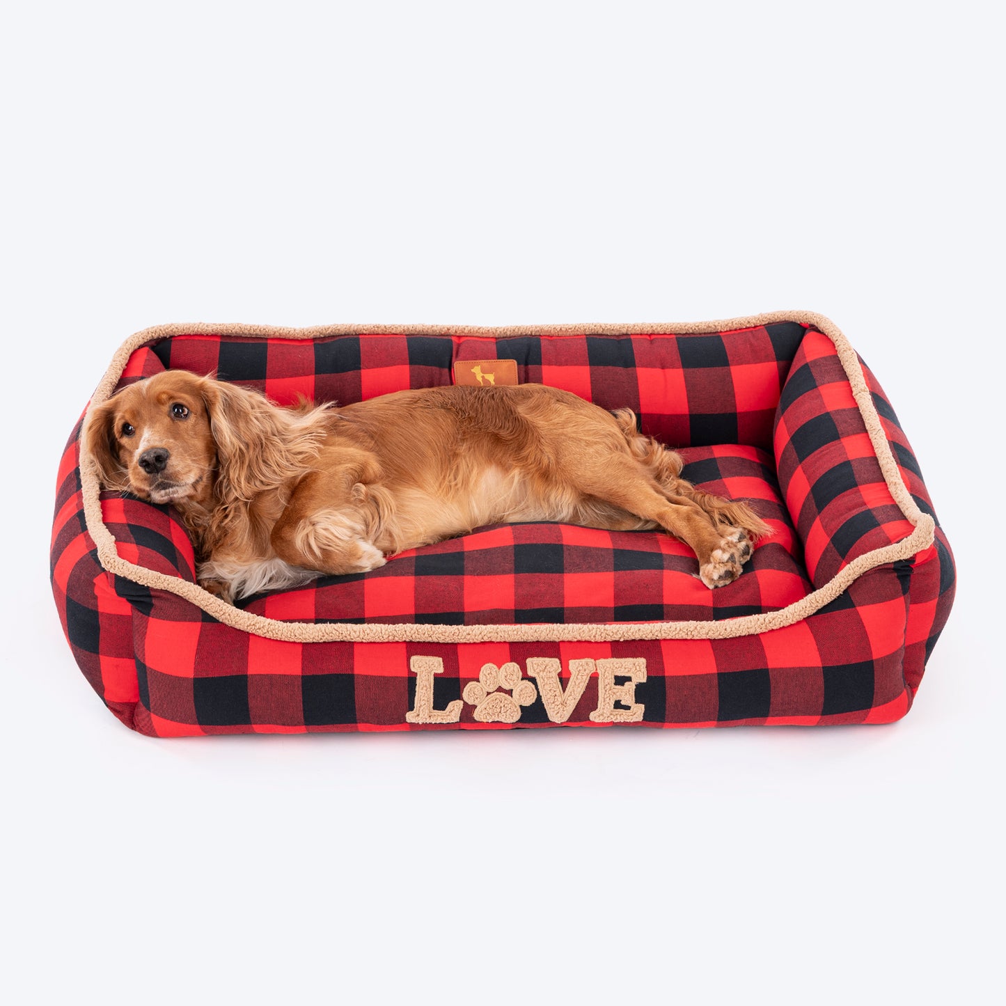 HUFT Love Plaid Lounger Bed For Dog - Red & Black - Heads Up For Tails