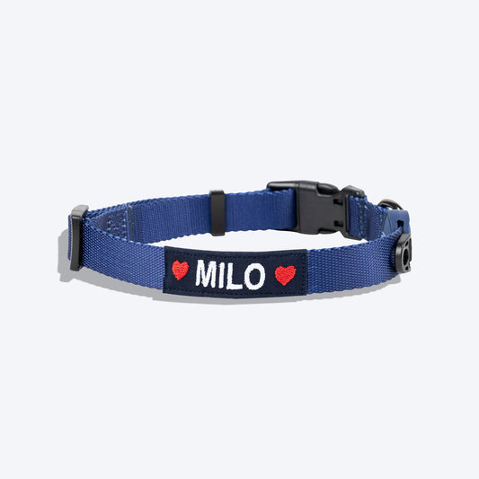 HUFT Personalised Classic Dog Collar - Navy Blue_01