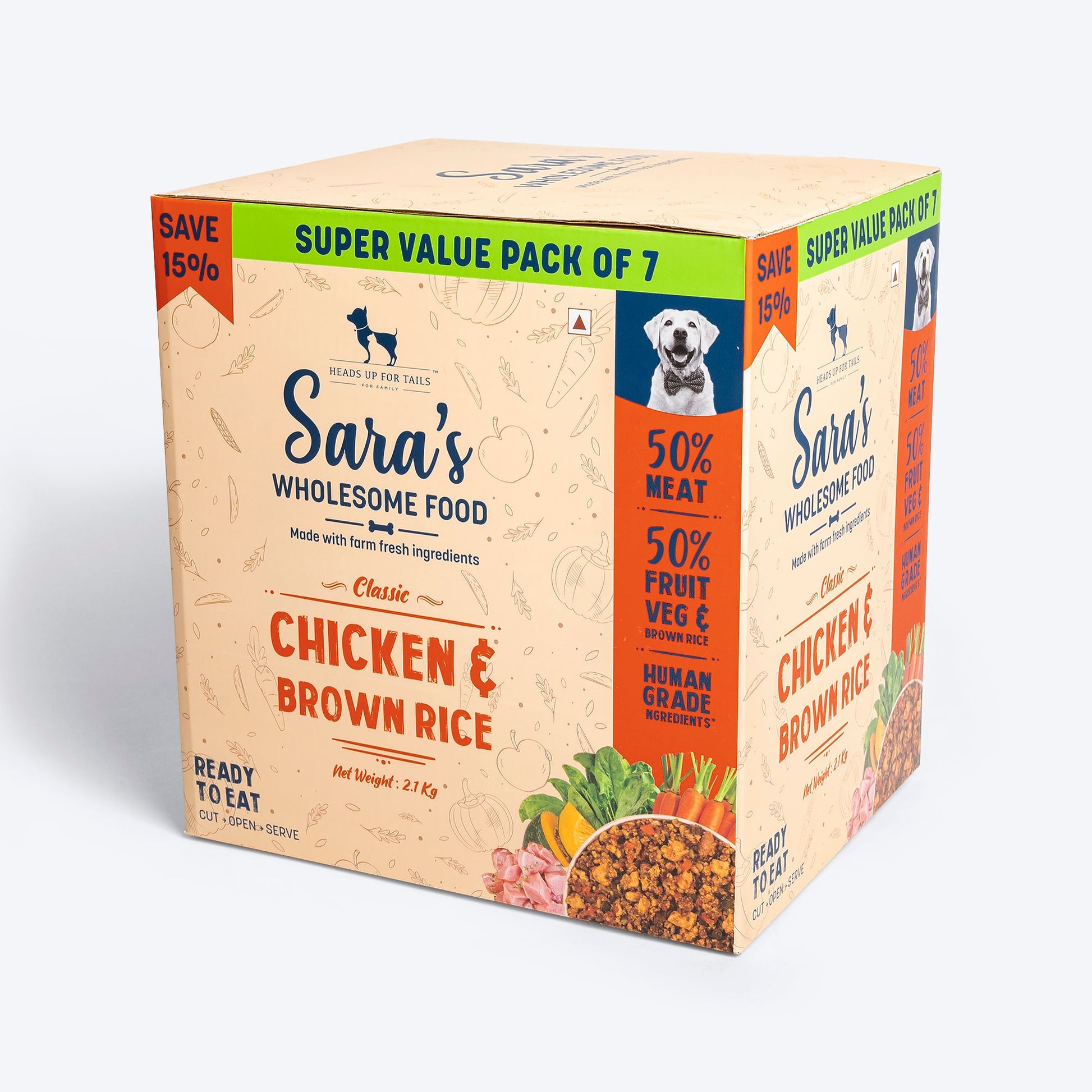 HUFT Sara's Wholesome Food - Classic Chicken And Brown Rice Dog Wet Food (300gm Packs) - Heads Up For Tails