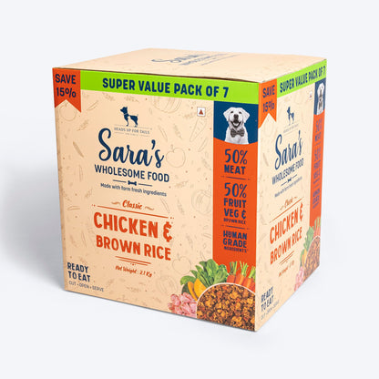 HUFT Sara's Wholesome Food - Classic Chicken And Brown Rice Dog Wet Food (300gm Packs) - Heads Up For Tails