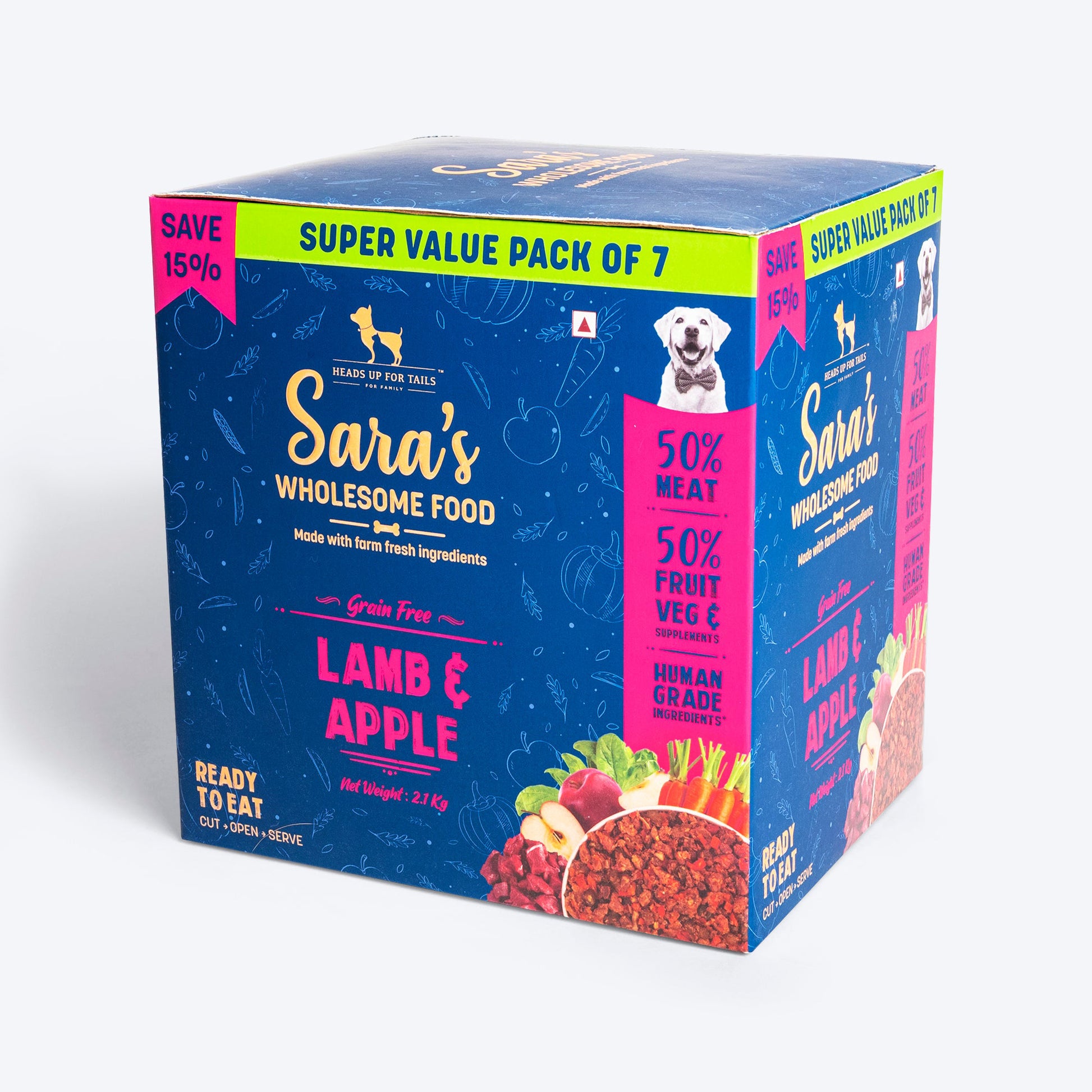 HUFT Sara's Wholesome Food - Grain-Free Lamb And Apple Dog Food Pack of 6 +1 Free (Pack Of 7) - Heads Up For Tails