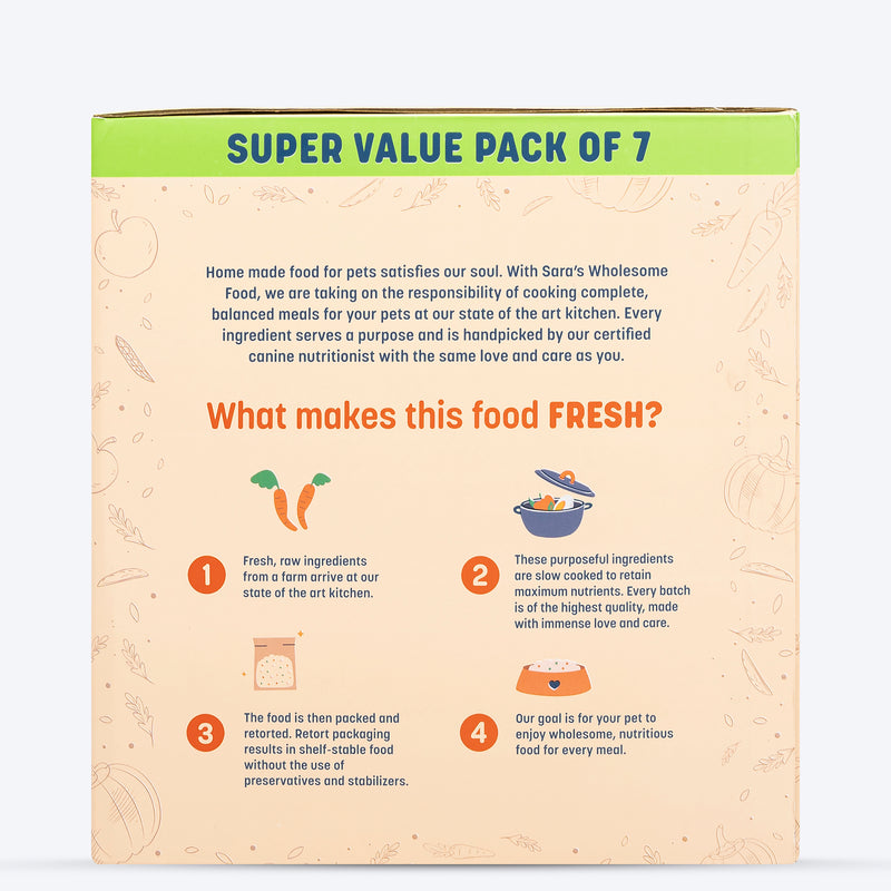 Sara's Wholesome Classic Chicken and Brown Rice Dog Food, 7 x 300g pack, made with farm-fresh ingredients.