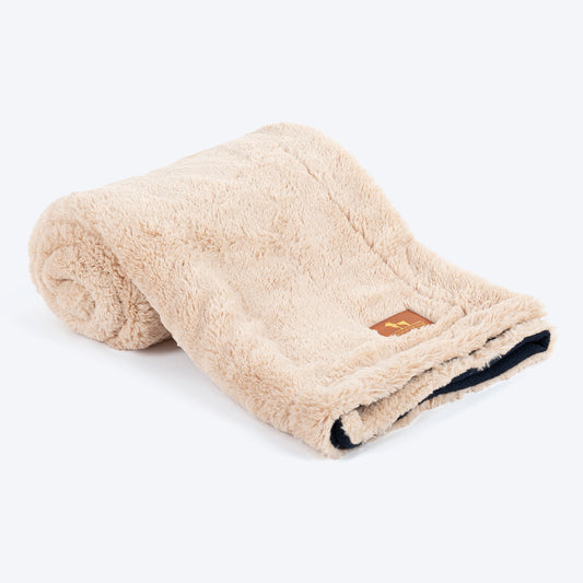 HUFT Furry Comfort Blanket For Dog & Cat - Beige & Navy