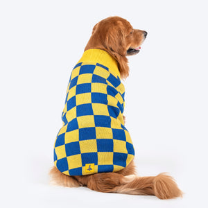 TLC Sunny Checks Sweater For Dog - Yellow & Blue - Heads Up For Tails