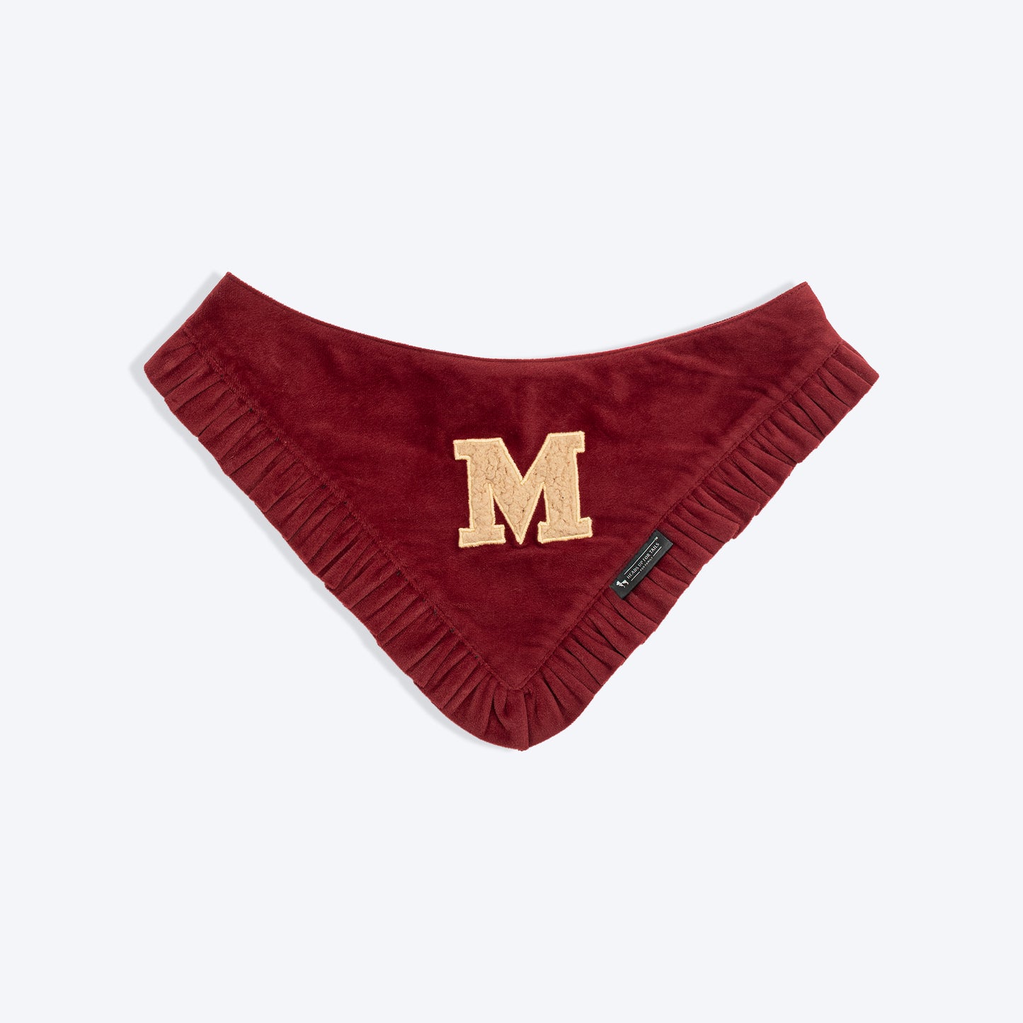 HUFT Personalised Pawfectly Frilled Luxe Velvet Bandana For Dog - Maroon