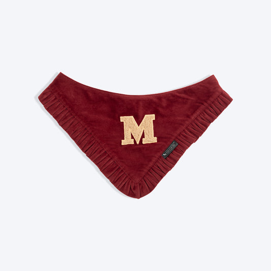 HUFT Personalised Pawfectly Frilled Luxe Velvet Bandana For Dog - Maroon