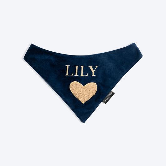 HUFT Personalised Pawfect Love Luxe Velvet Bandana For Dog - Navy Blue