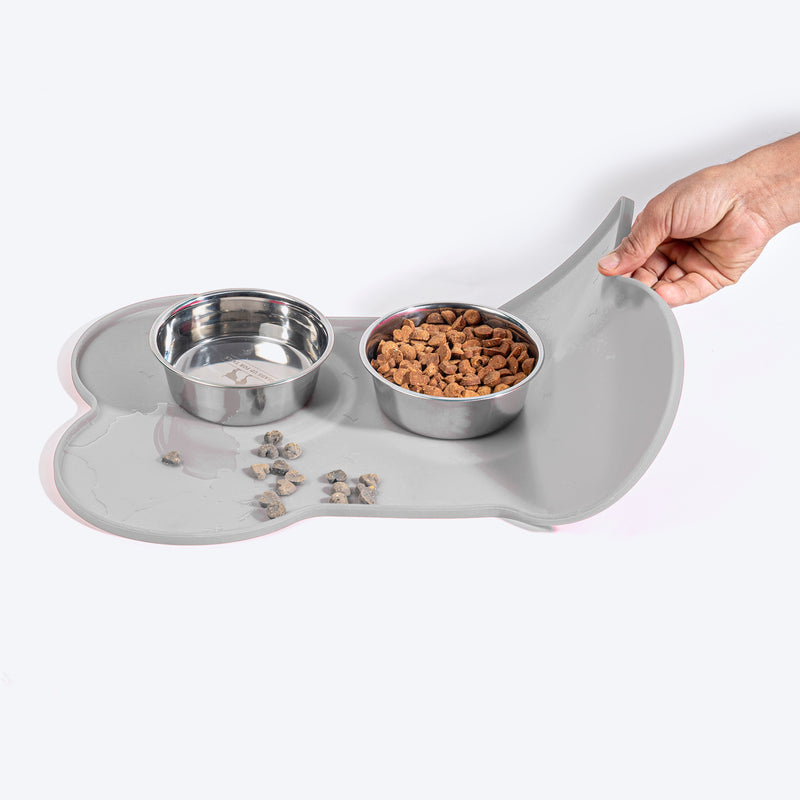 HUFT Anti Spill Bone Shape Food Mat For Dog & Cat - Light Grey