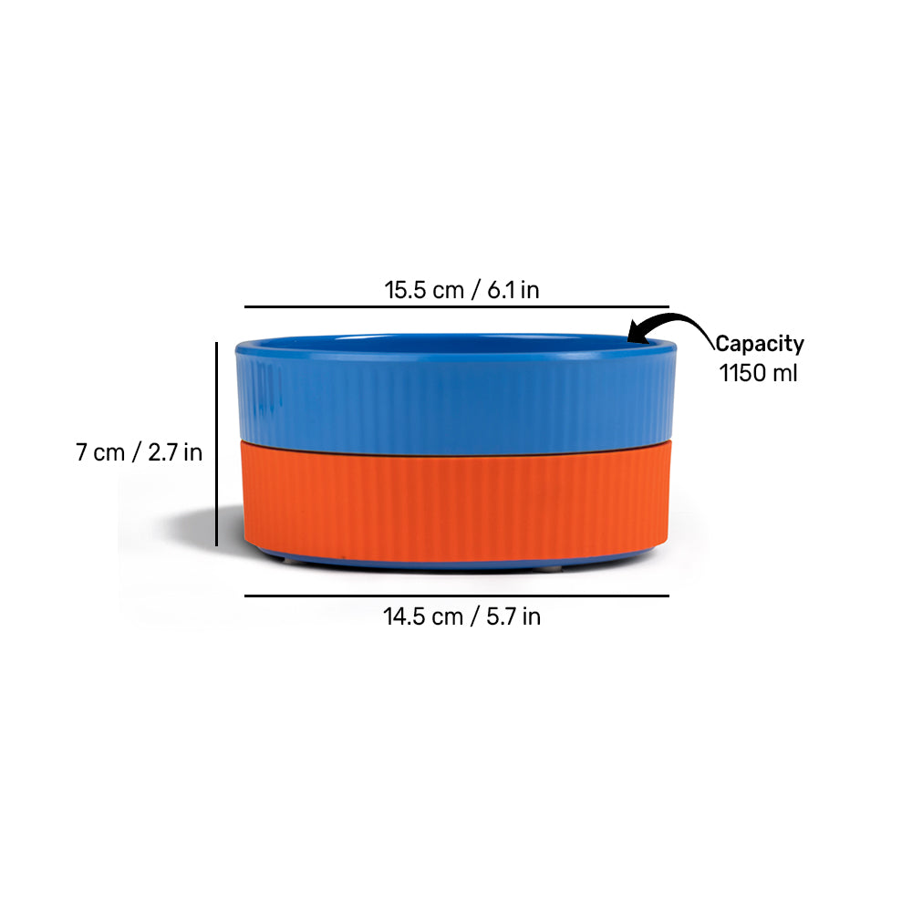 HUFT Dual Color Fun Melamine Bowl For Pets (Blue & Orange) - Heads Up For Tails