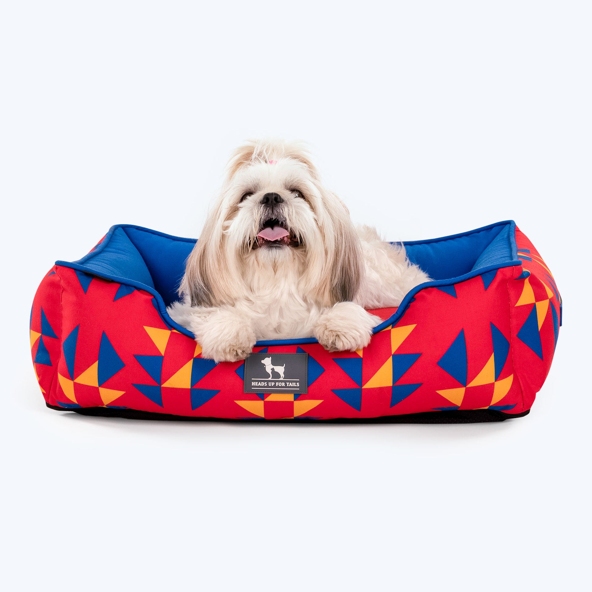 HUFT Crimson Thrill Lounger Dog Bed - Red & Blue - Heads Up For Tails