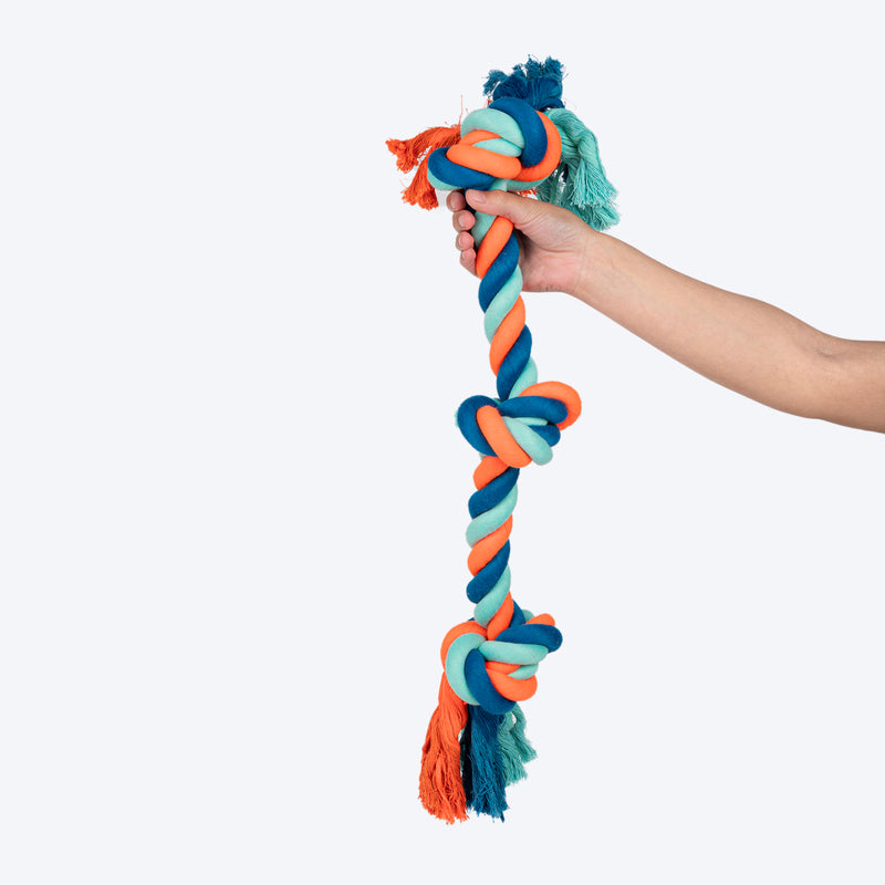 HUFT Tuggables 3 Knots Rope Toy For Dog - Blue & Orange - Heads Up For Tails