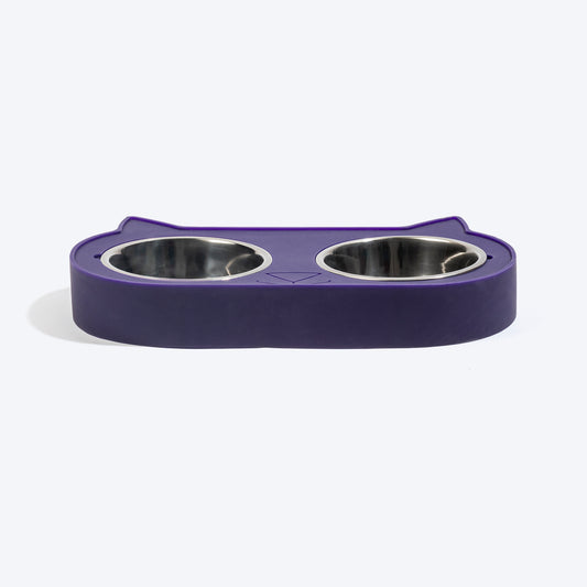 HUFT Cat Face Double Diner With Steel Inserts For Cat & Kitten - Violet