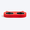 HUFT Cat Face Double Diner With Steel Bowls Inserts For Cat & Kitten - Red - Heads Up For Tails