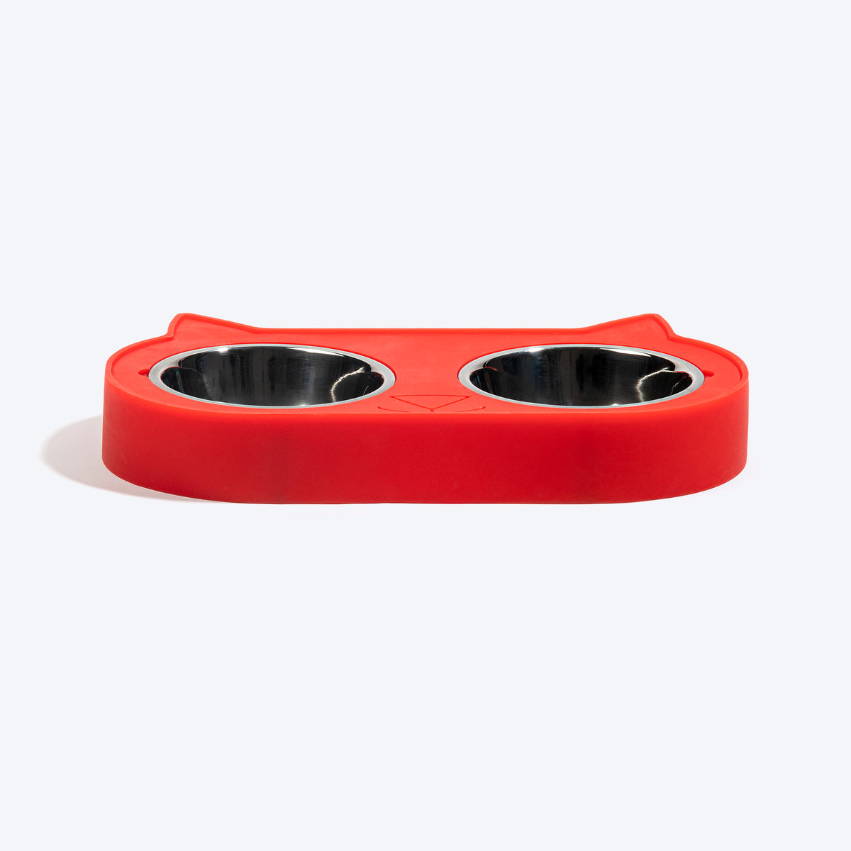 HUFT Cat Face Double Diner With Steel Bowls Inserts For Cat & Kitten - Red - Heads Up For Tails