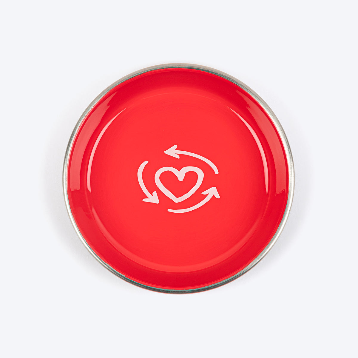 HUFT Cute Hearts Printed Steel Bowl For Cat - Red - Heads Up For Tails