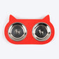 HUFT Cat Face Double Diner With Steel Bowls Inserts For Cats & Kittens - Red