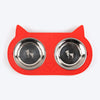 HUFT Cat Face Double Diner With Steel Bowls Inserts For Cat & Kitten - Red - Heads Up For Tails