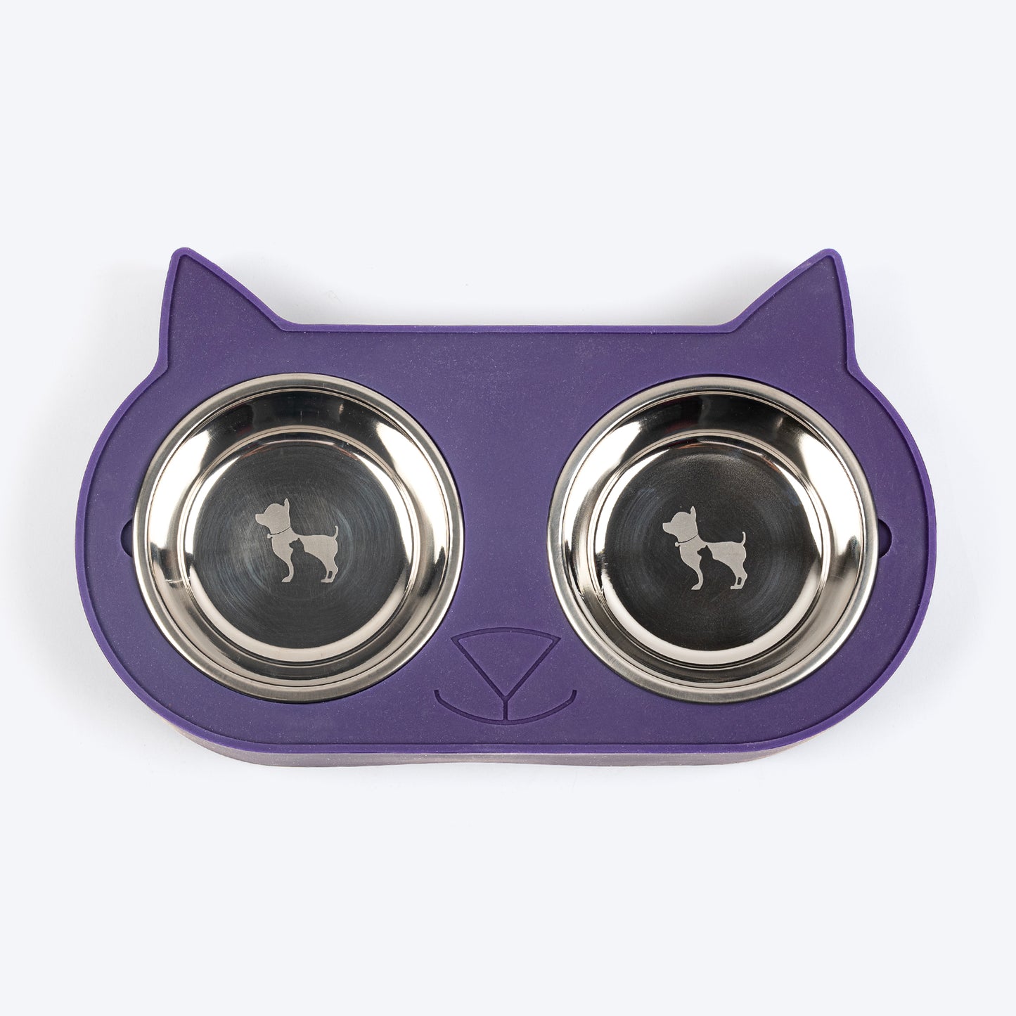 HUFT Cat Face Double Diner With Steel Inserts For Cats & Kittens - Violet