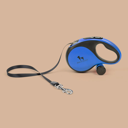 HUFT Retractable Leash With Poop Bag Dispenser For Dog - Blue - Heads Up For Tails