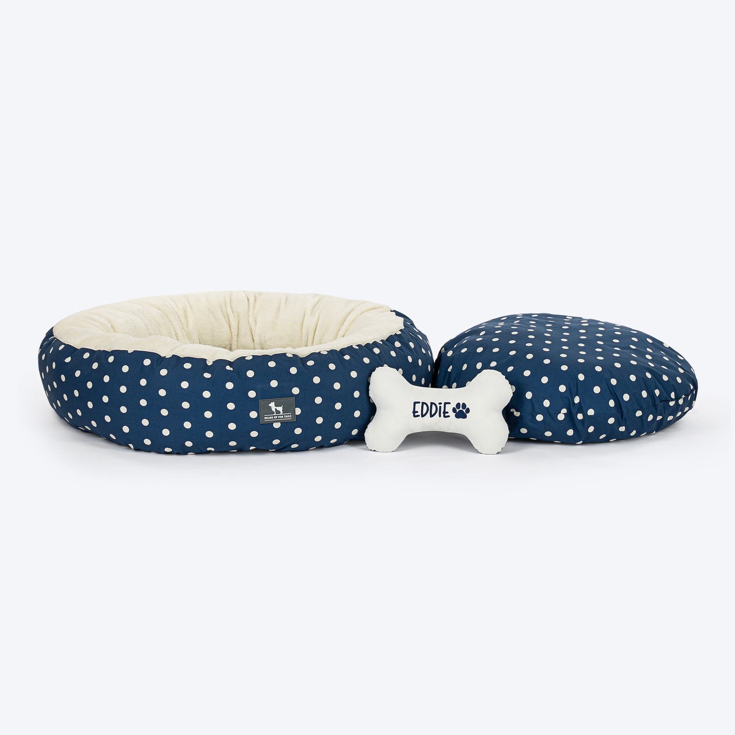 HUFT Personalised Polka Paws Fur Donut Bed For Dog & Cat - Navy