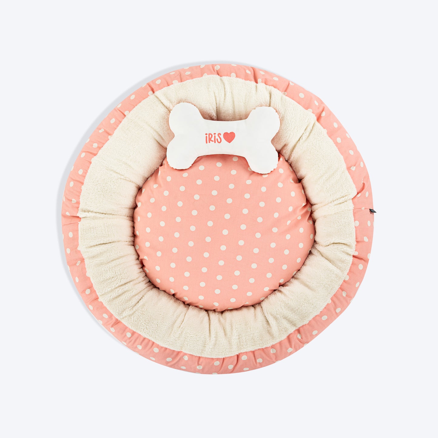 HUFT Personalised Polka Paws Fur Donut Bed For Dog & Cat - Peach