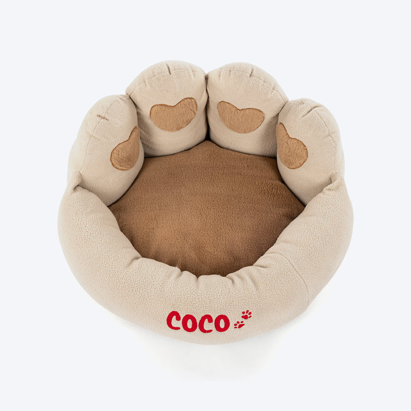 HUFT Personalised Paw Cuddle Cloud Bed For Cat & Puppy - Ivory & Brown - Heads Up For Tails