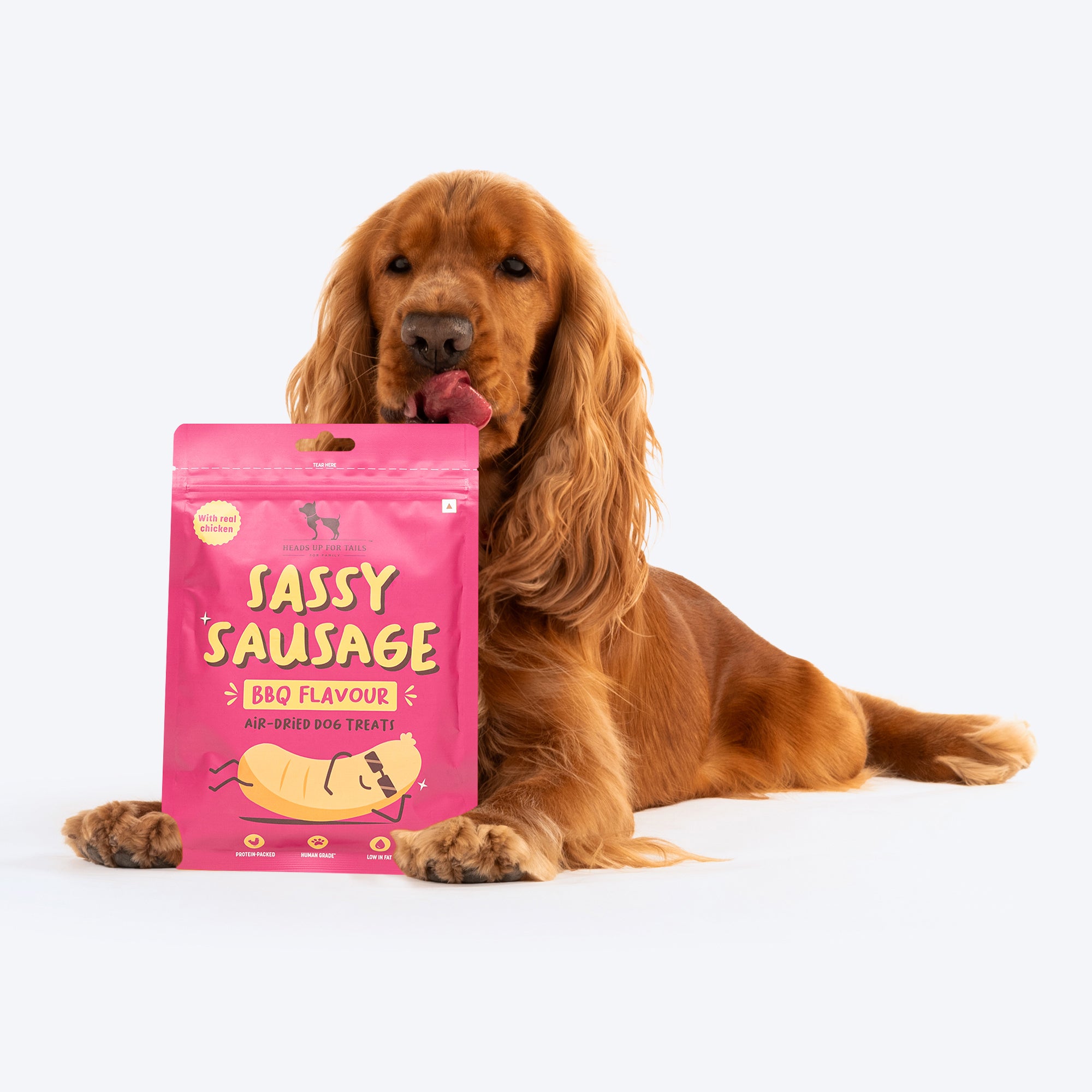 HUFT Sassy Sausage Air Dried Dog Treats BBQ Flavour Heads Up