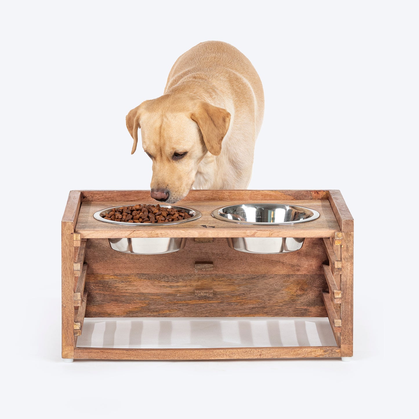 HUFT Adjustable Wooden Diner With Steel Bowl Inserts For Dog - Brown