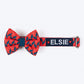 HUFT Personalised Geometric Groove Fabric Collar With Free Bow Tie For Dog - Red