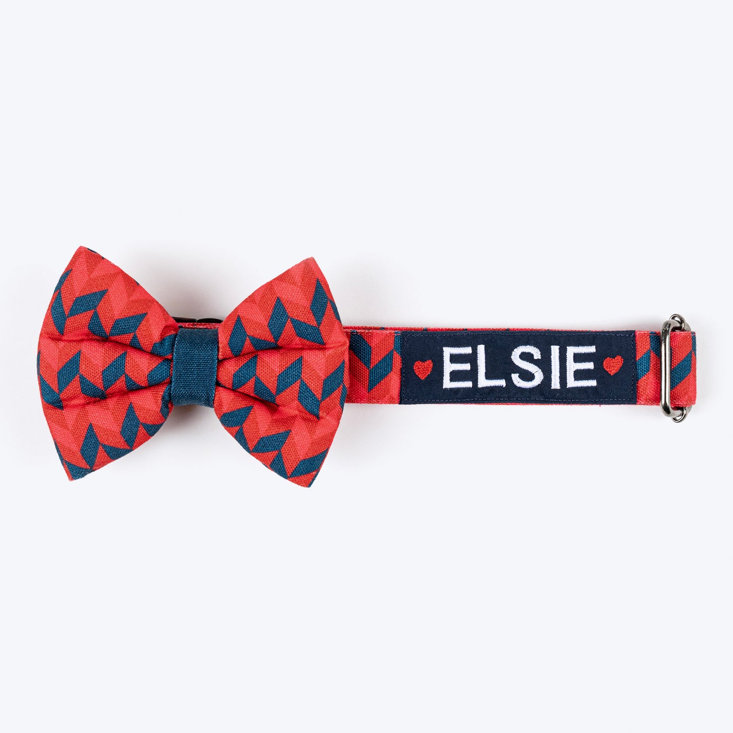 HUFT Personalised Geometric Groove Fabric Collar With Free Bow Tie For Dog - Red