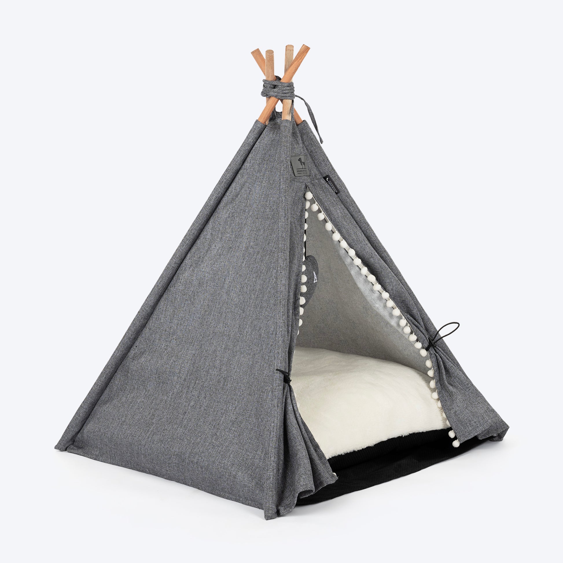 HUFT Personalised Cozy Fort Teepee Tent Bed For Dog & Cat - Charcoal Black - Heads Up For Tails