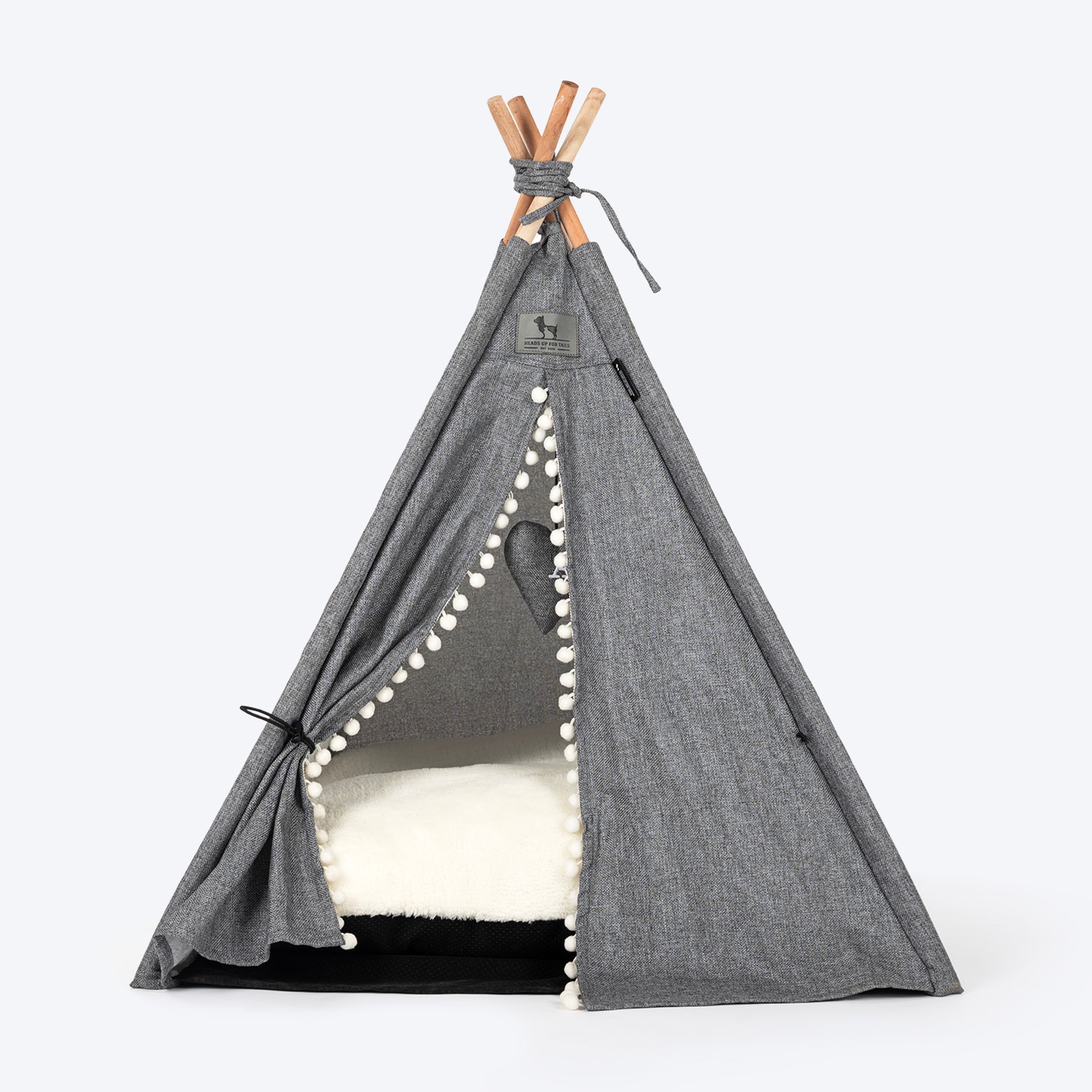 HUFT Personalised Cozy Fort Teepee Tent Bed For Dog & Cat - Charcoal Black - Heads Up For Tails