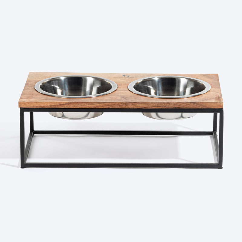 HUFT Furry Feast Wooden Diner With Steel Inserts For Dog - Brown - Heads Up For Tails