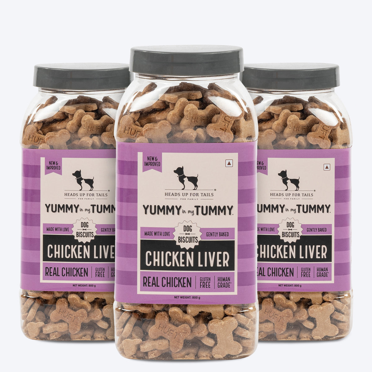 HUFT Yummy in my Tummy Chicken Liver Dog Biscuits, gluten-free, 800g, gently baked, in a pack of two jars