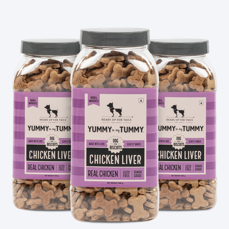 HUFT Yummy in my Tummy Chicken Liver Dog Biscuits, gluten-free, 800g, gently baked, in a pack of two jars