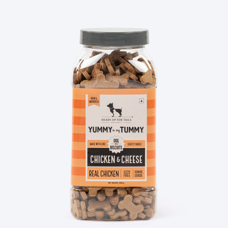 Heads Up for Tails Yummy in my Tummy Chicken & Cheese dog biscuits, 800g, gluten-free, gently baked, bone-shaped treats