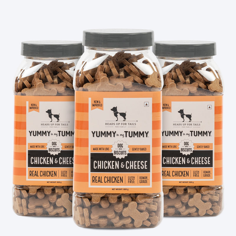 Heads Up for Tails Yummy in my Tummy Chicken & Cheese dog biscuits, 800g, gluten-free, gently baked, real chicken