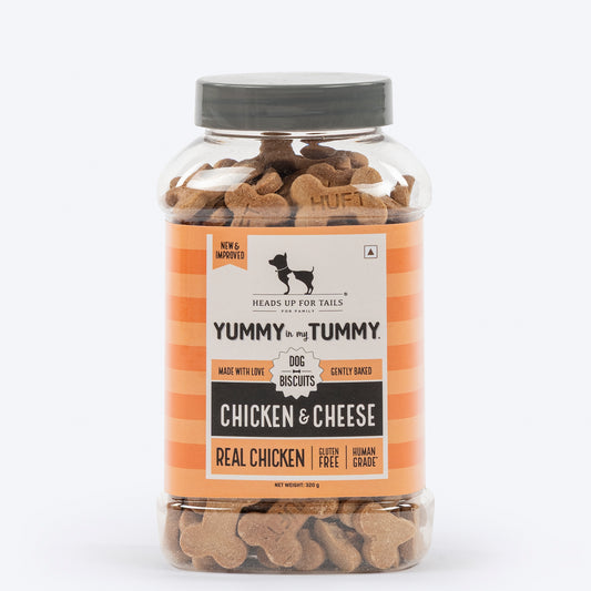 Heads Up for Tails Yummy in my Tummy Chicken & Cheese Dog Biscuits, 320g, gluten-free, gently baked, real chicken