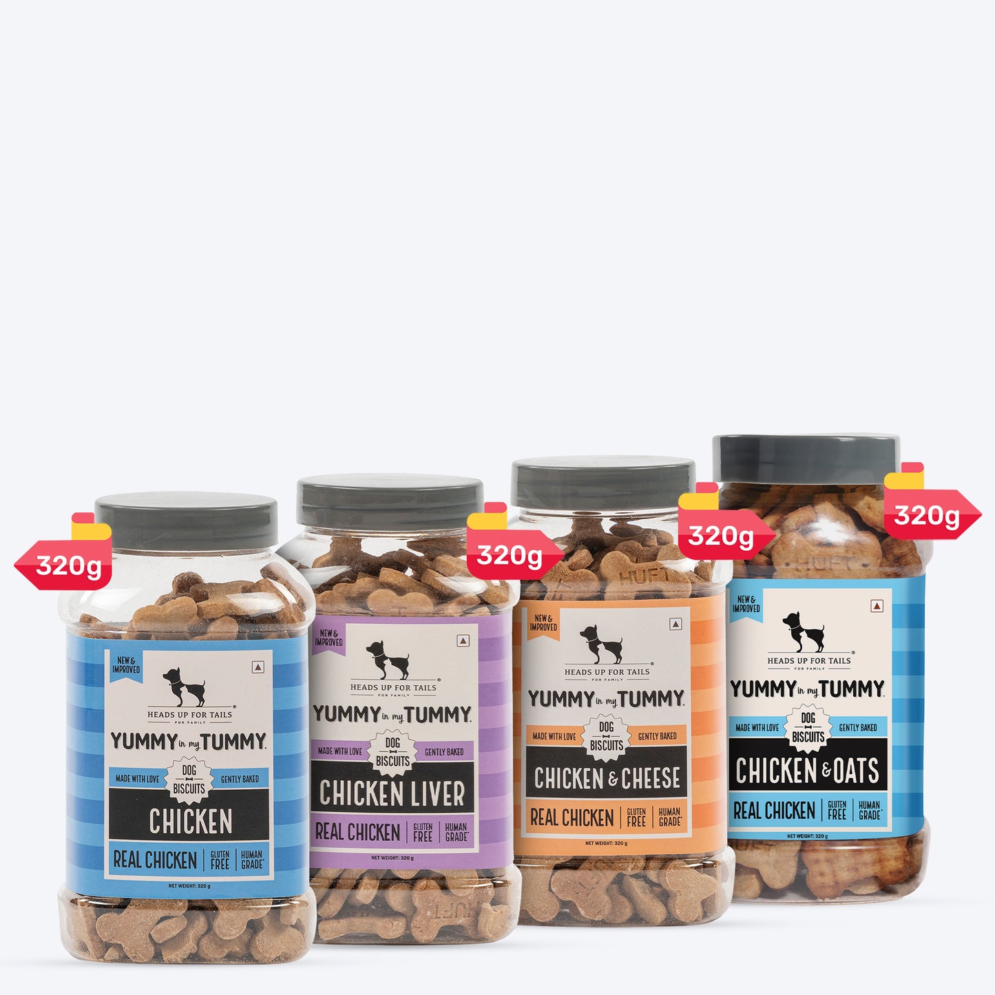 HUFT YIMT Gluten Free Chicken Dog Biscuits Combo - Real Chicken, Liver, Oats & Cheese - Pack Of 4 (320 gm x 4) - Heads Up For Tails