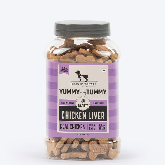 Heads Up for Tails Yummy in my Tummy Chicken Liver Dog Biscuits, 320g, gluten-free, gently baked, real chicken
