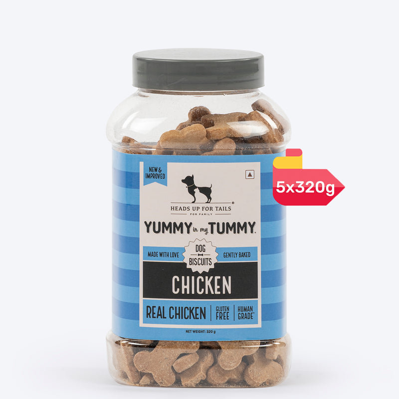 Heads Up for Tails Yummy in my Tummy Chicken Dog Biscuits, gluten-free, 5x320g, gently baked with real chicken