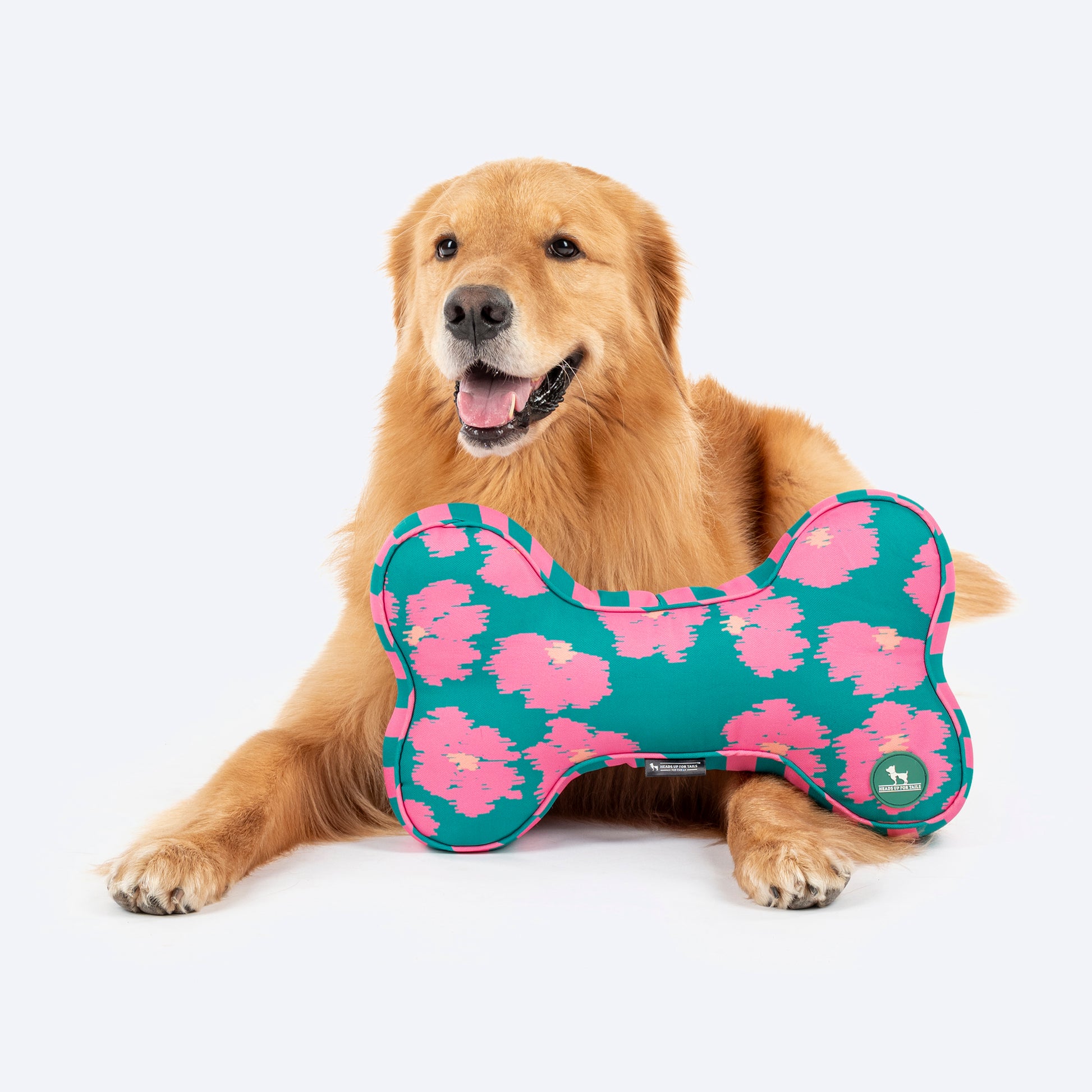 HUFT Pawsome Blossom Bone Cushion For Dog - Green & Pink - Heads Up For Tails